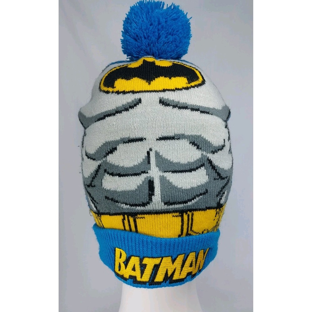 Batman DC Comics Beanie Hat Kids OSFM Blue Pom Pom Winter Knit Cap